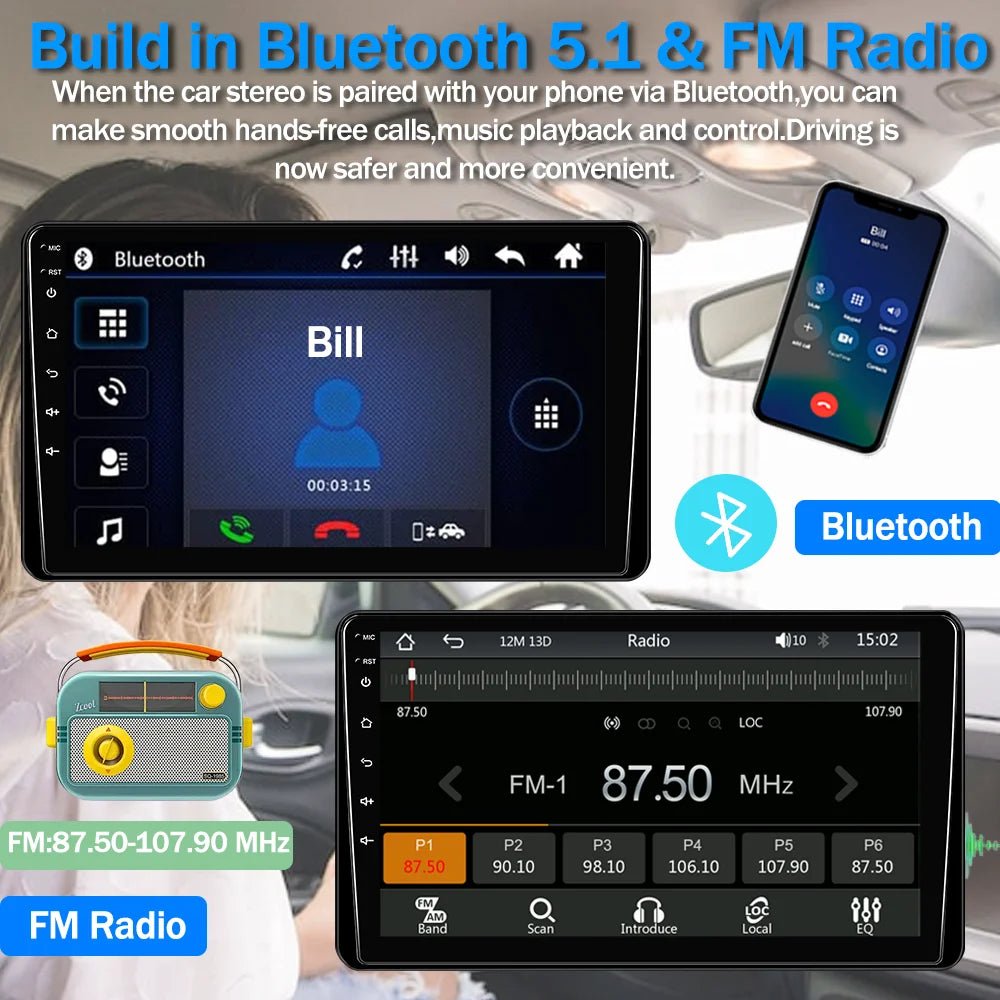 9-Inch Single Din Car Stereo with Apple CarPlay and Android Auto, Touchscreen Bluetooth Audio System with Backup Camera - DriveNova