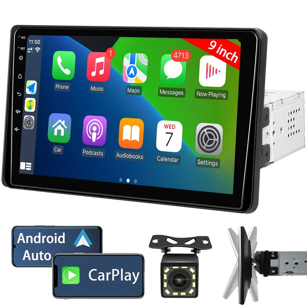 9-Inch Single Din Car Stereo with Apple CarPlay and Android Auto, Touchscreen Bluetooth Audio System with Backup Camera - DriveNova