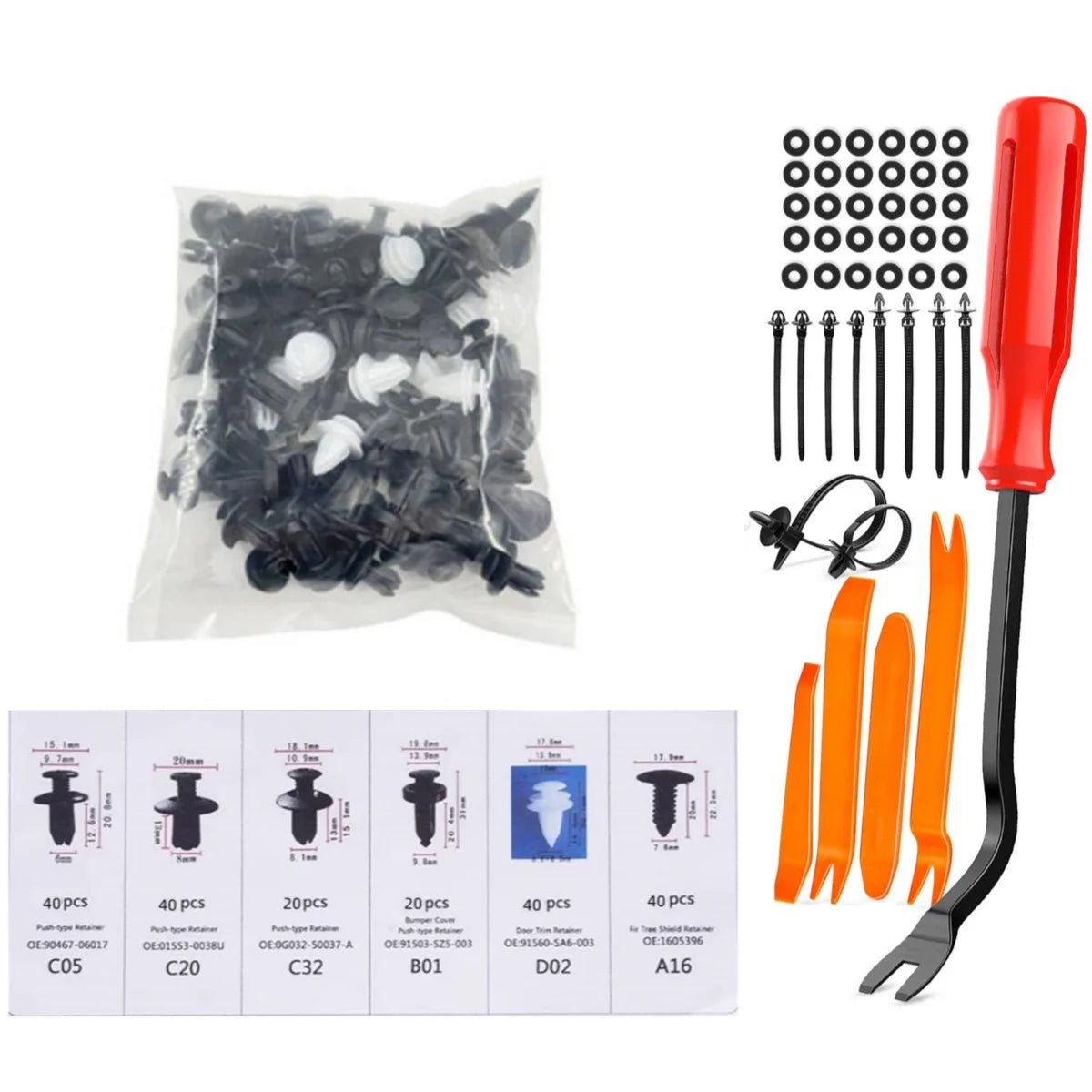 925Car Trim Clips Set with Removal Tools Auto Body Rivets Fasteners Retainer Clips for Bumper Door Fender Car Plastic Rivet Kit - DriveNova