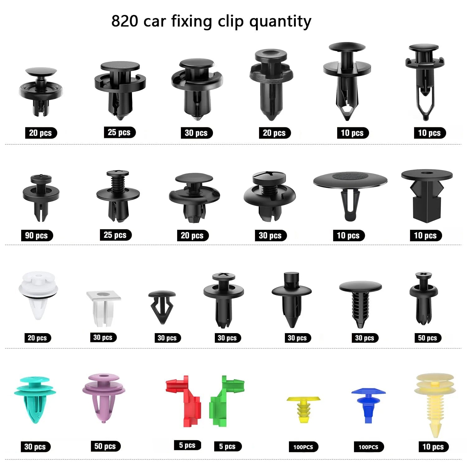 925Pcs -100Pcs Car Clips Kit Bumper Rivets Fasteners Auto Push Type Pin Retainer Trim Kit Bumper Door Trim Panel Clips Repair - DriveNova