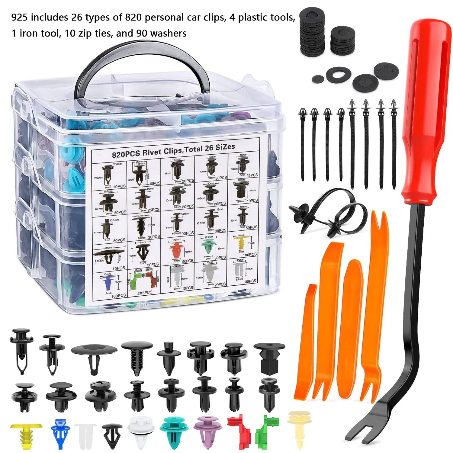 925Pcs -100Pcs Car Clips Kit Bumper Rivets Fasteners Auto Push Type Pin Retainer Trim Kit Bumper Door Trim Panel Clips Repair - DriveNova