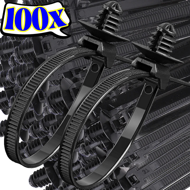 100/1X Car Nylon Tie Wrap Cable Fixed Fastener Clips Strap Self-Locking Nylon Cable Ties Car Hose Fastening Zip Repairs Wiring - DriveNova