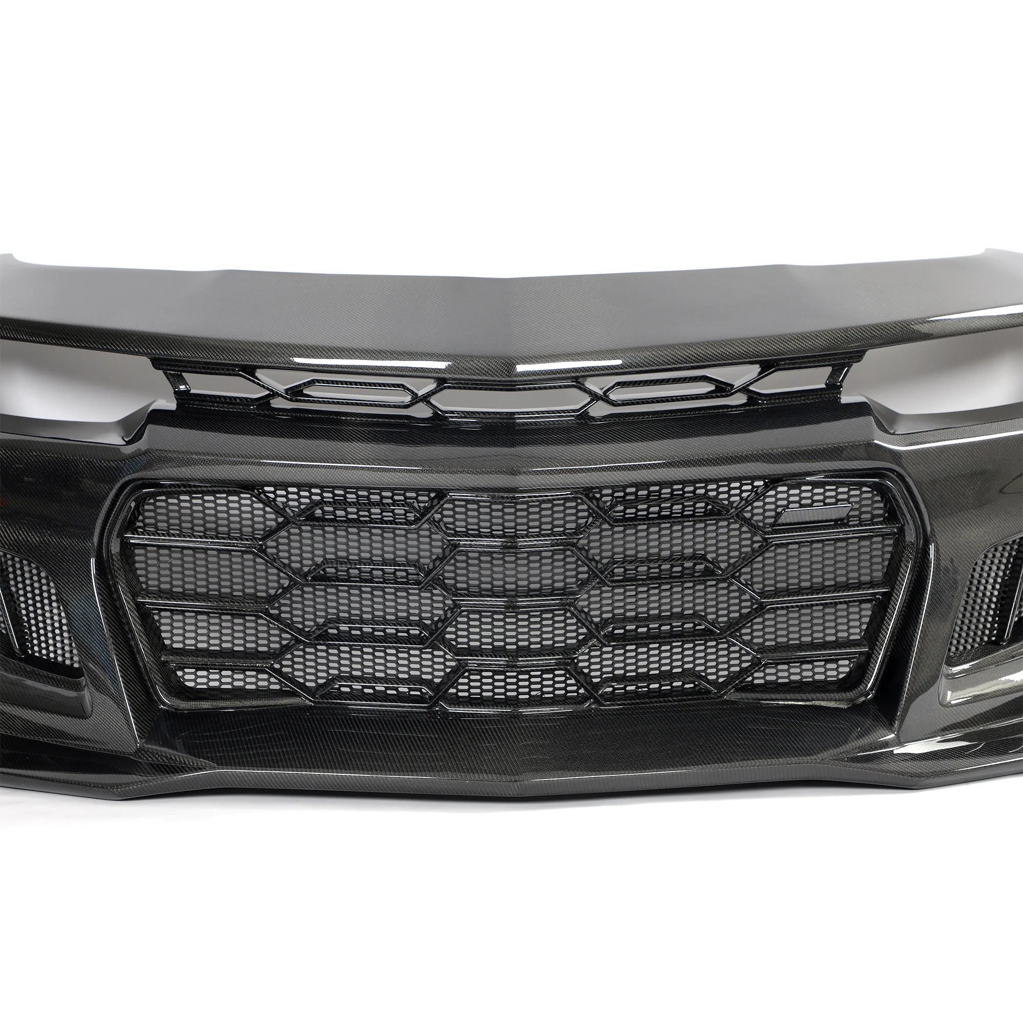 2010-2015 Chevy Camaro Black Panther 1PC Full Gloss Carbon Fiber Front Bumper Conversion Track Package