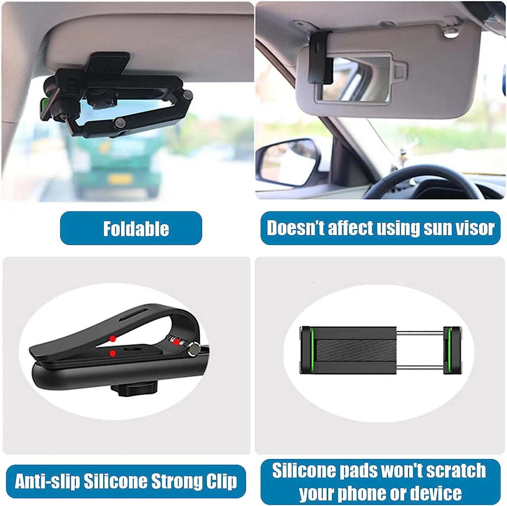 Multifunctional 360° Rotating Sun Visor Phone Holder for iPhone, Samsung, and Android Devices