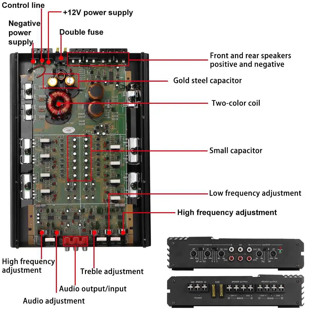 9900W 4-Channel Digital Power Amplifier for Car and Home Audio Systems, 12V Subwoofer Compatible - DriveNova