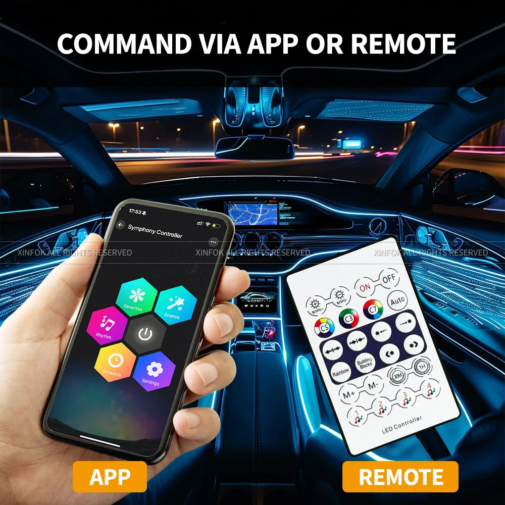 Symphony Car Ambient Light: Intelligent RGB LED Interior Lighting System for Vehicles - DriveNova