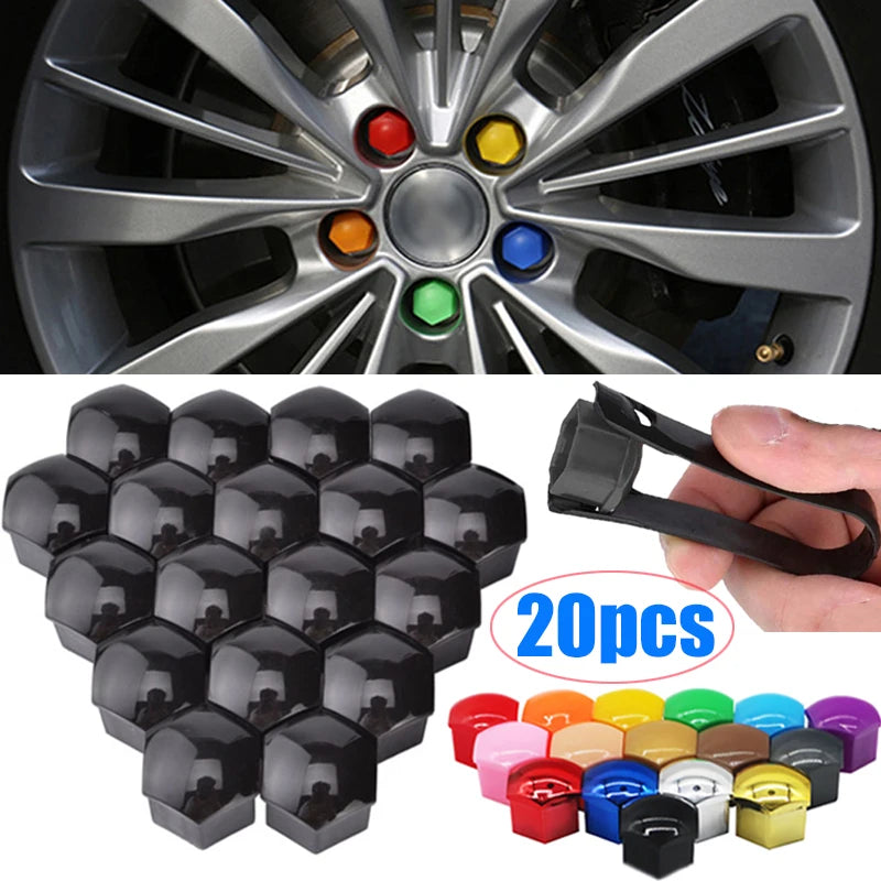 20-Piece Set of Black Car Wheel Nut Caps for 17mm, 19mm, and 21mm Protection and Decoration