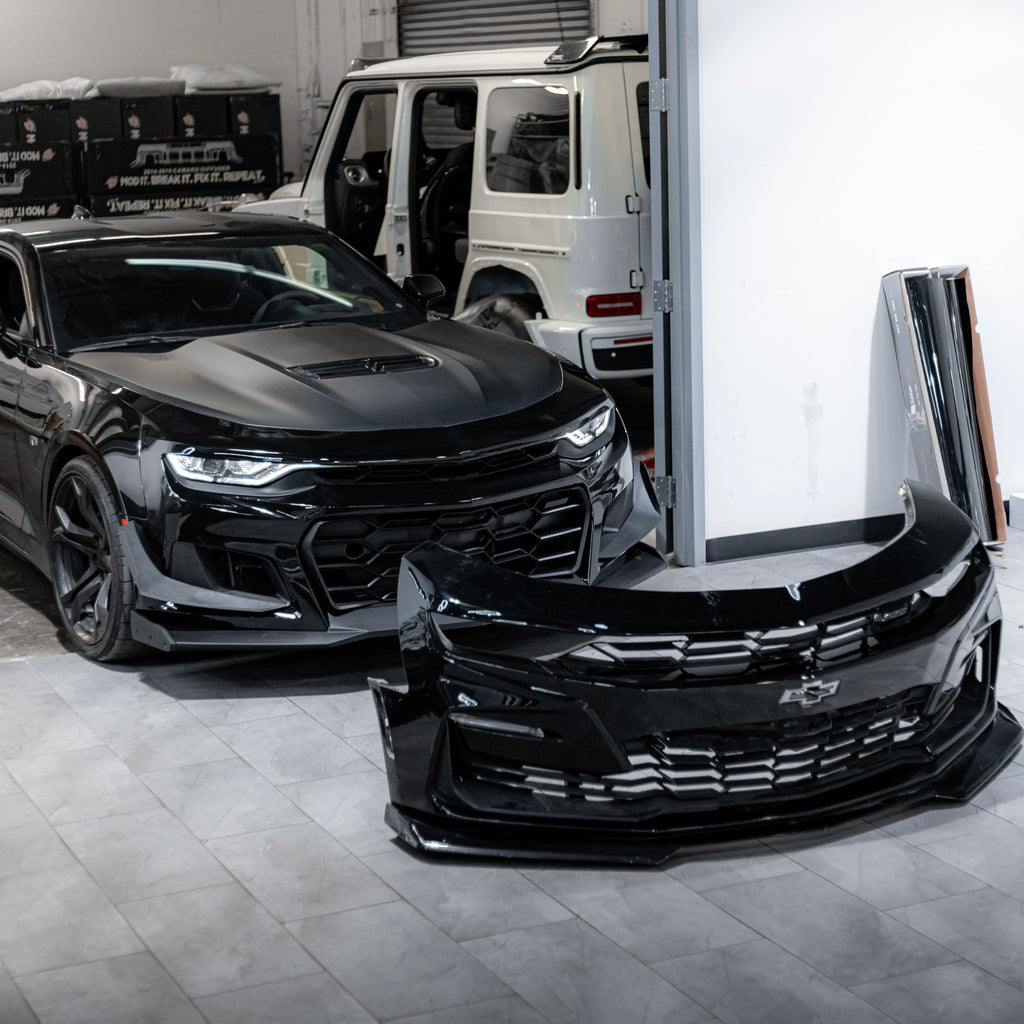 2019-2025 Chevy Camaro ZL1 1LE Track Package Front Bumper Conversion Kit - 13 Piece Flat Black for RS Headlights