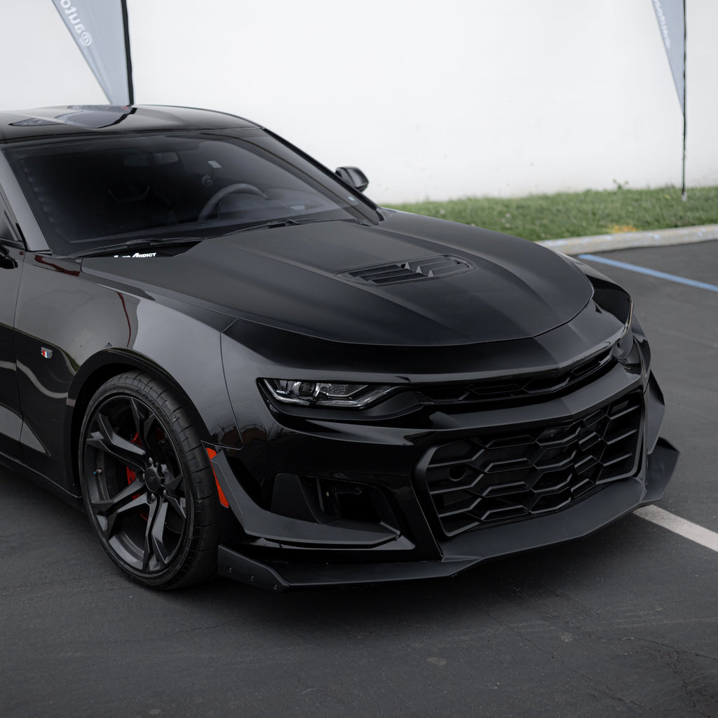 2019-2025 Chevy Camaro ZL1 1LE Track Package Front Bumper Conversion Kit - 13 Piece Flat Black for RS Headlights
