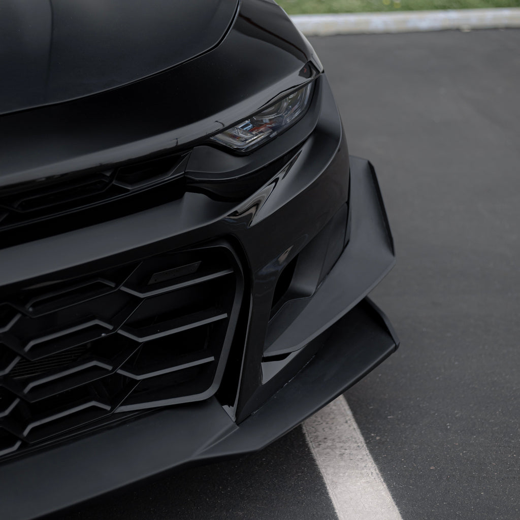 2019-2025 Chevy Camaro ZL1 1LE Track Package Front Bumper Conversion Kit - 13 Piece Flat Black for RS Headlights