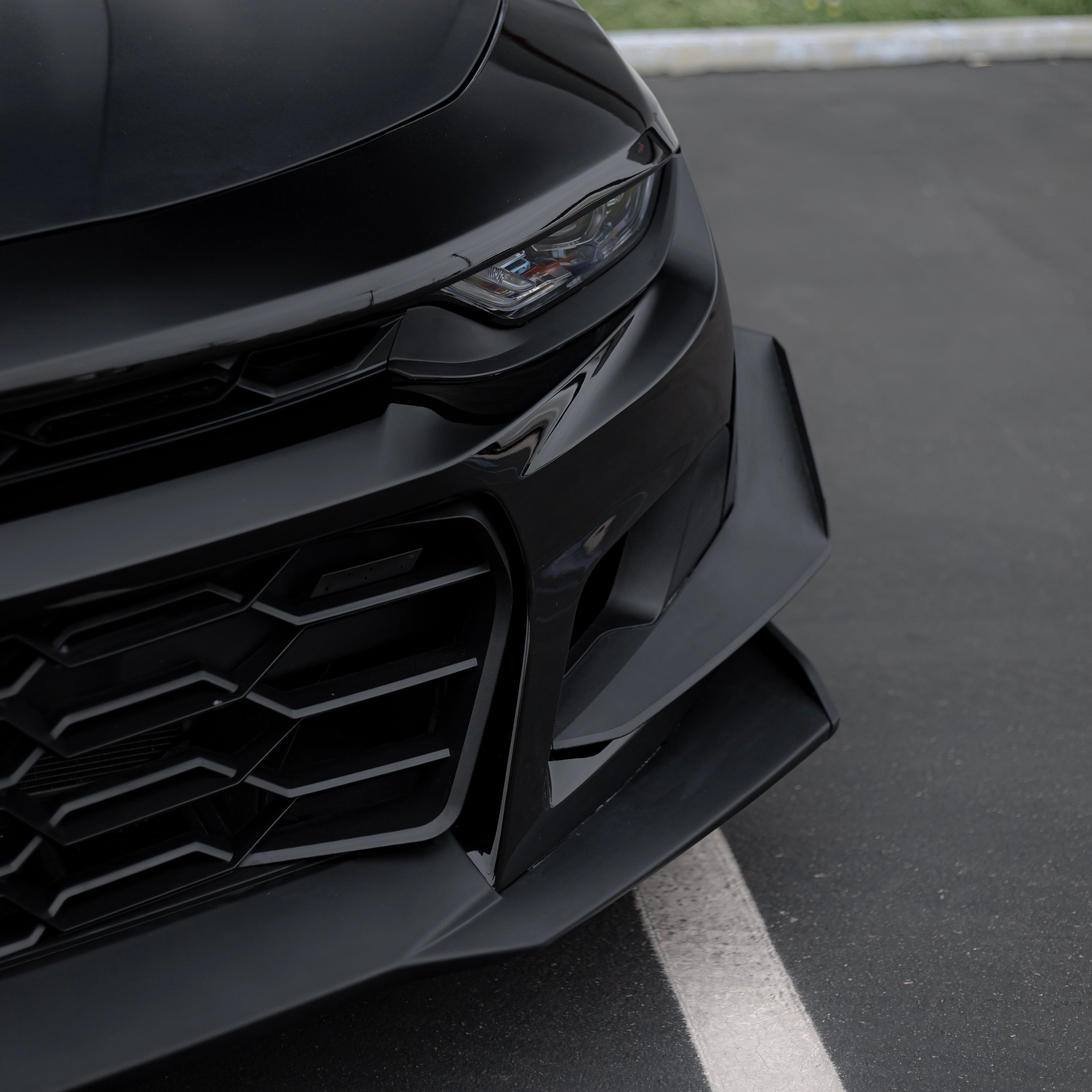2019-2025 Chevy Camaro ZL1 1LE Track Package Front Bumper Conversion Kit - 13 Piece Flat Black for RS Headlights