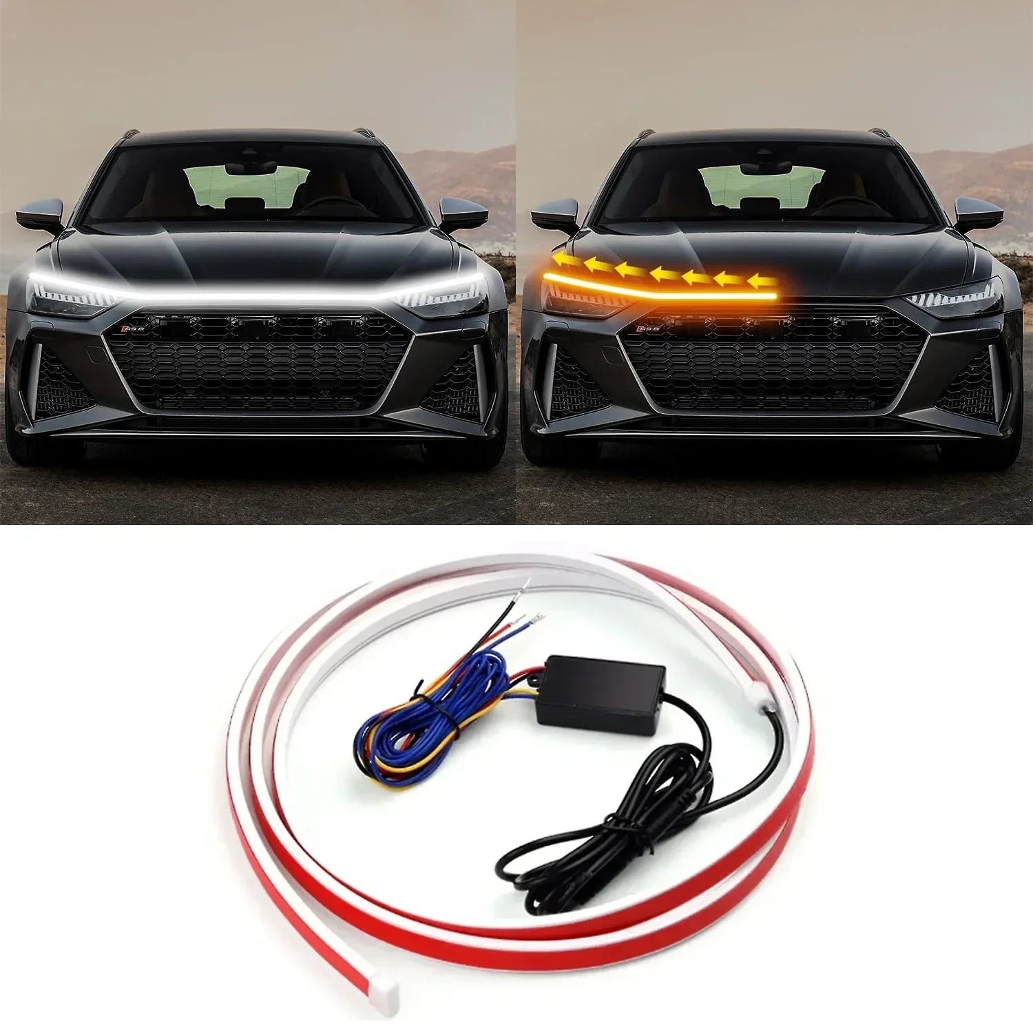LED Car Daytime Running Light Strip Start Scan Yellow Turn Signal Indicator Headlight Car Hood Decorative Light Universal 12V - DriveNova