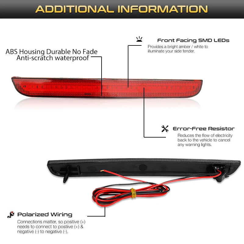 Dodge Challenger Front and Rear Side Marker Turn Signal Lights with Rear Bumper Reflector Functionality for Tail and Rear Fog Lights