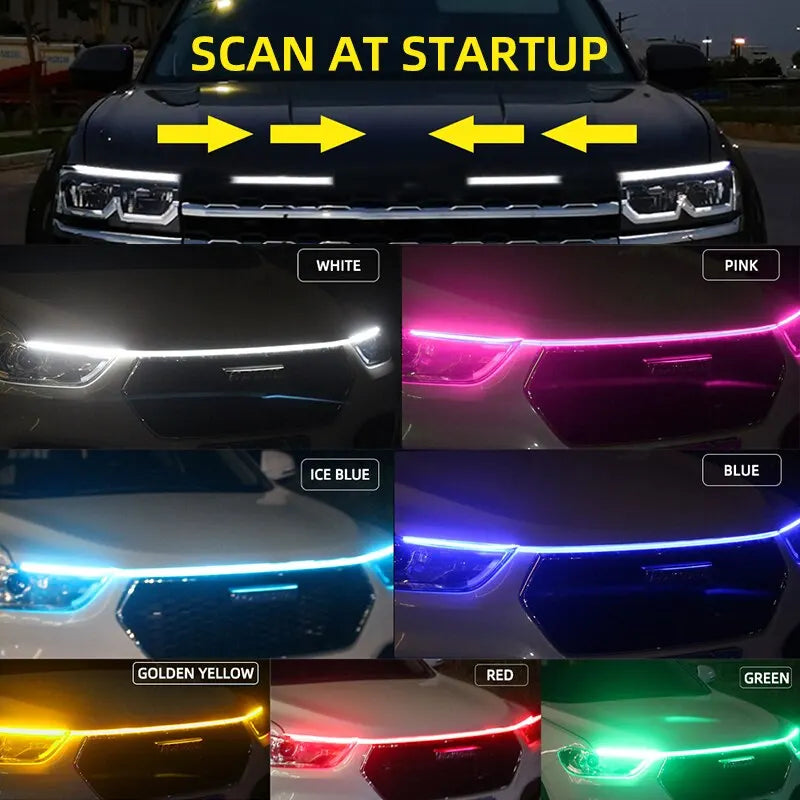 Universal Flexible Dynamic LED Daytime Running Light for Car Hood - 150CM & 180CM Options, 12V Ambient Lighting