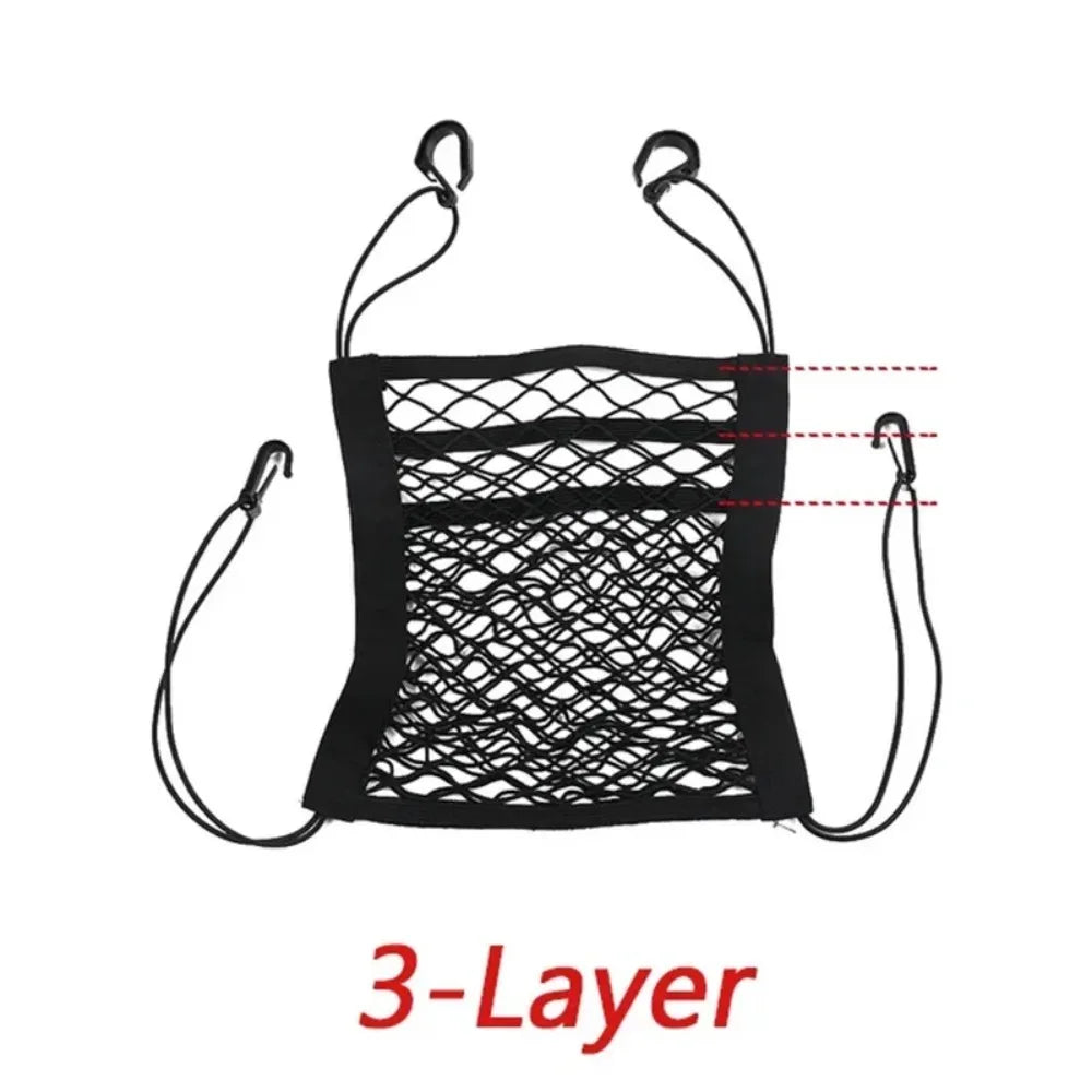 Car Interior Storage Net Bag - Seat Divider for Child Safety and Pet Barrier, Elastic Expandable Mesh Accessory