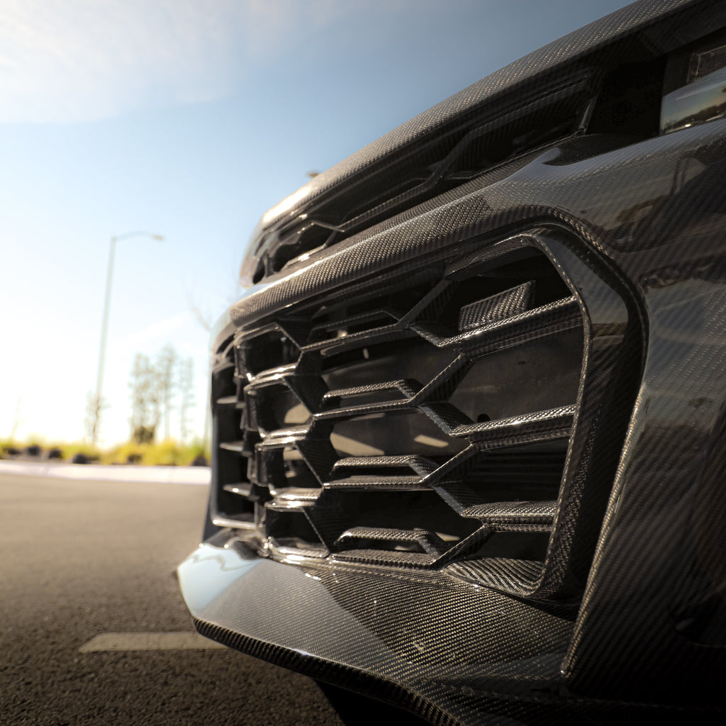 2010-2015 Chevy Camaro Black Panther 1PC Full Gloss Carbon Fiber Front Bumper Conversion Track Package