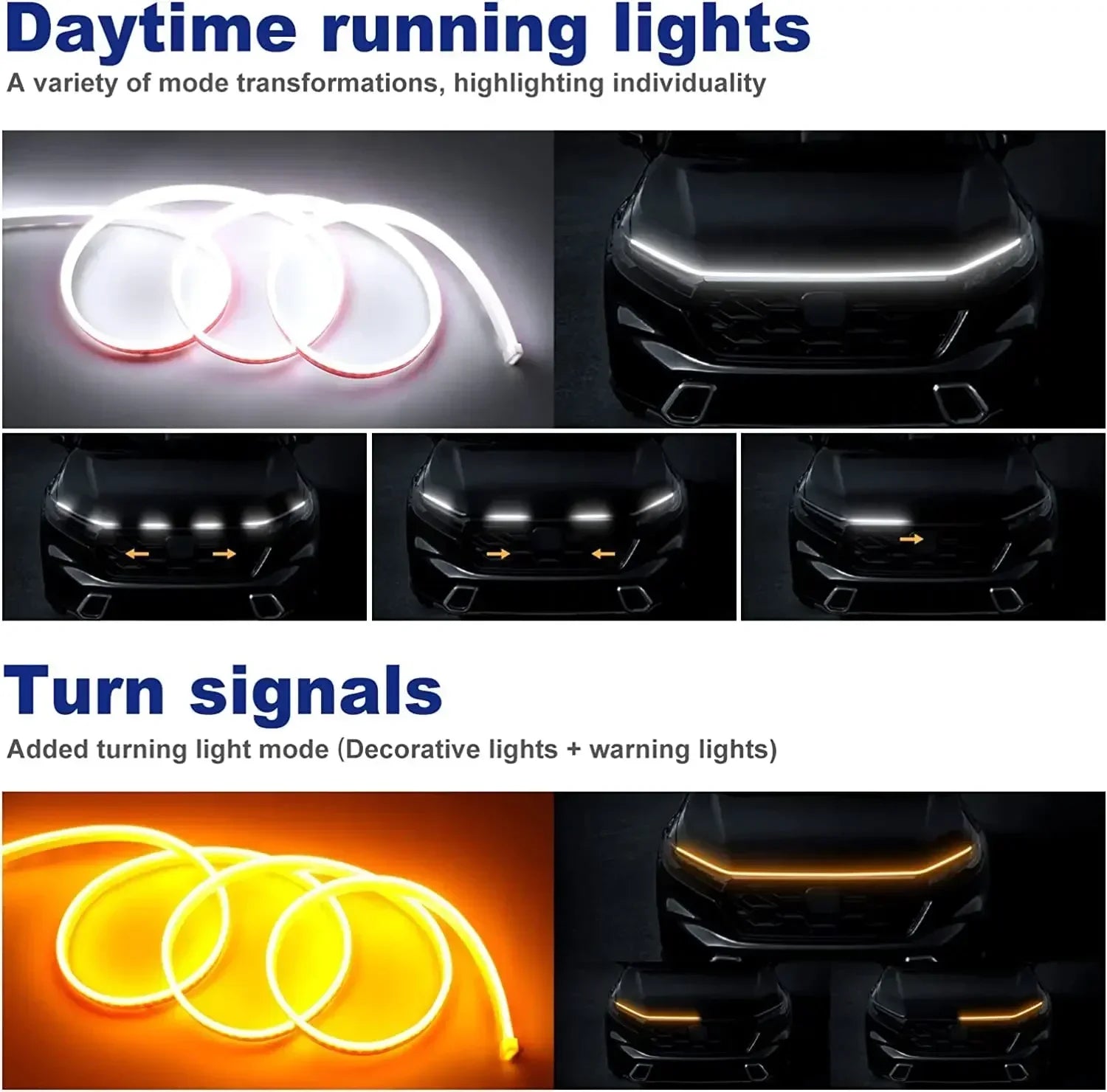 LED Car Daytime Running Light Strip Start Scan Yellow Turn Signal Indicator Headlight Car Hood Decorative Light Universal 12V - DriveNova