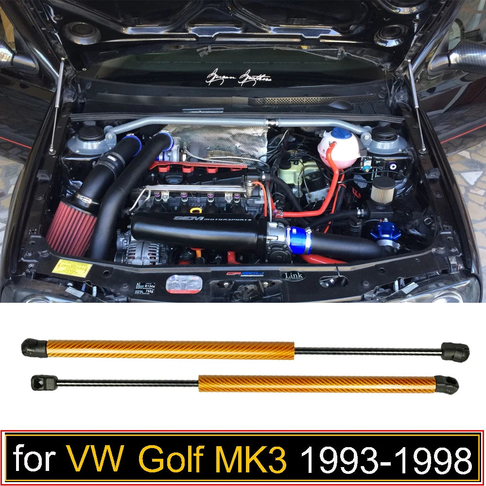 For VW Volkswagen Golf MK3 1993-1998 2PCS Front Hood Bonnet Modify Gas Struts Carbon Fiber Lift Support Rod Springs Shock Damper - DriveNova