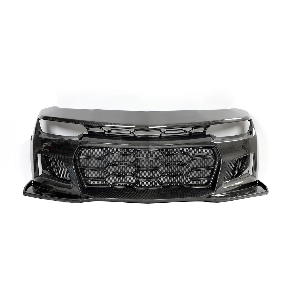 2010-2015 Chevy Camaro Black Panther 1PC Full Gloss Carbon Fiber Front Bumper Conversion Track Package