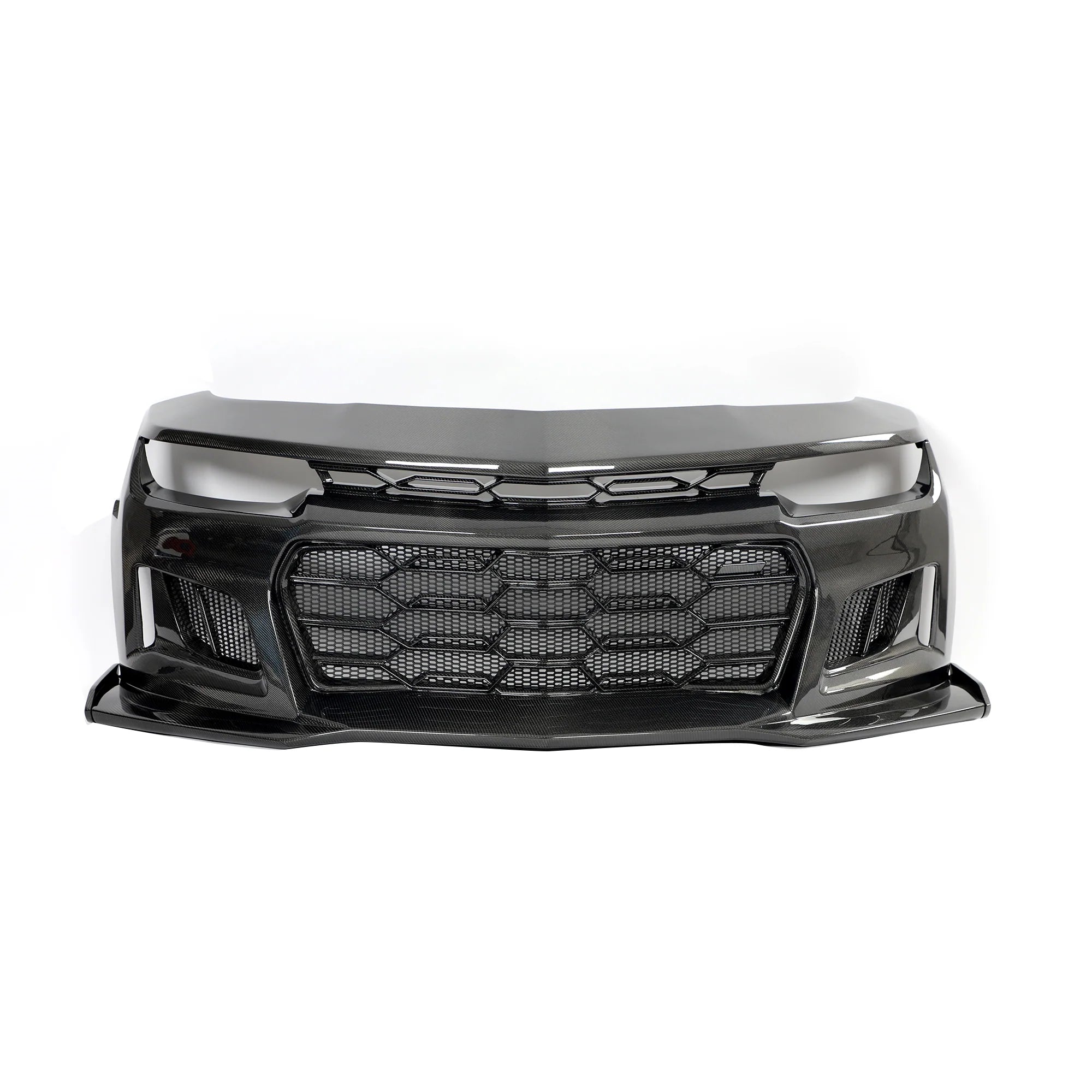 2010-2015 Chevy Camaro Black Panther 1PC Full Gloss Carbon Fiber Front Bumper Conversion Track Package