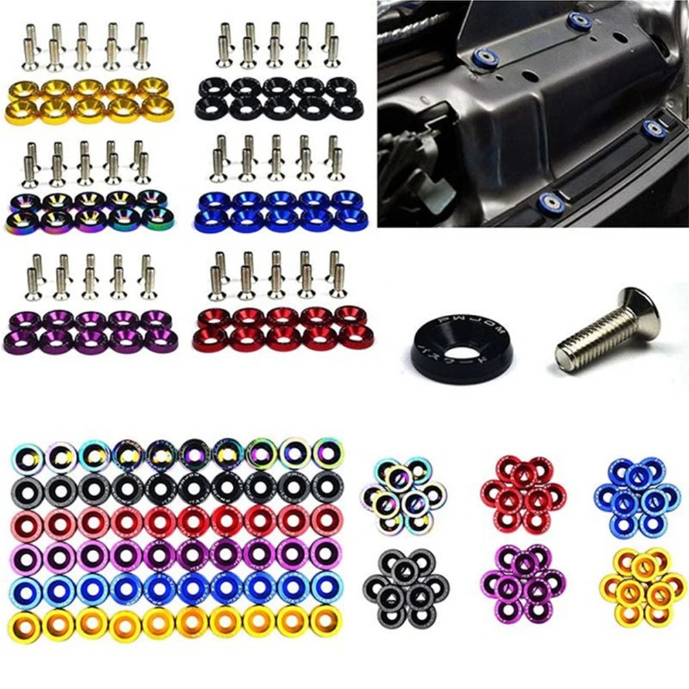1Set Billet Aluminum Fender Bumper Washer Bolt Engine Bay Screw Dress up Kit JDM M6X20Mm Bolts - DriveNova