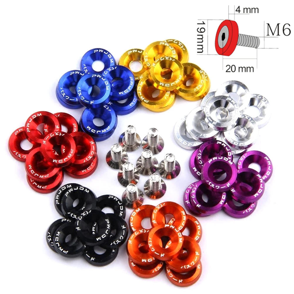 1Set Billet Aluminum Fender Bumper Washer Bolt Engine Bay Screw Dress up Kit JDM M6X20Mm Bolts - DriveNova