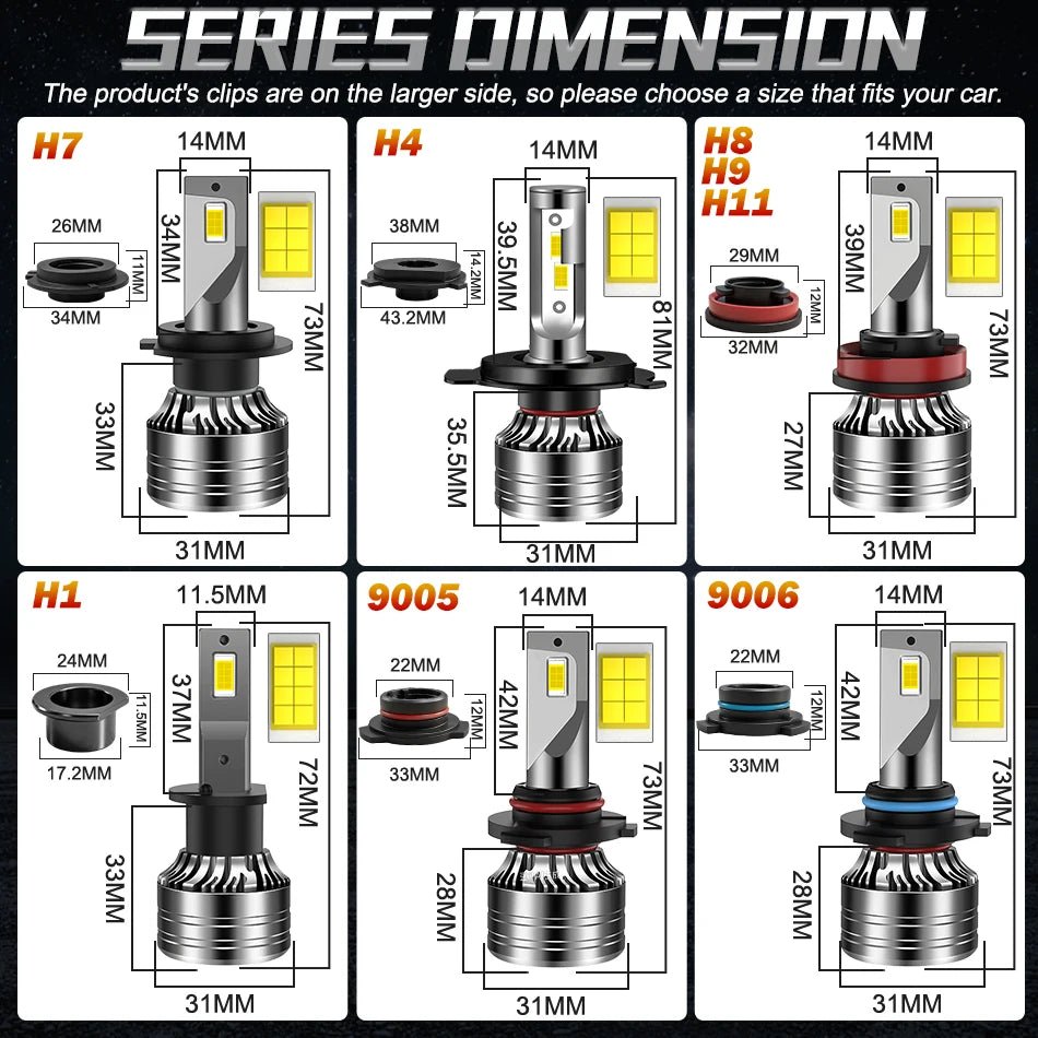 Bullvision 2-Pack Super Bright LED Headlight Bulbs - H7, H4, H1, 9006, H11, 9005, H8, H9 - High/Low Beam and Fog Light - 6000K White, 12V - DriveNova