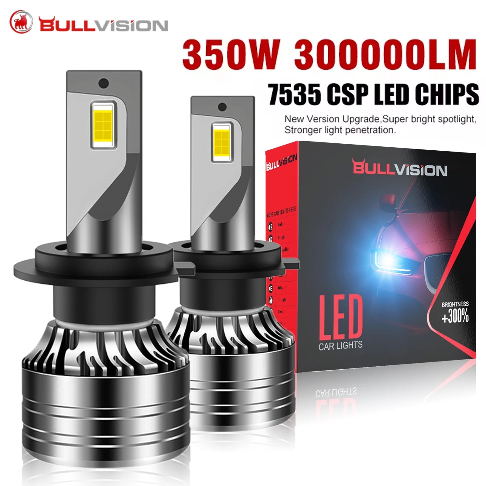 Bullvision 2-Pack Super Bright LED Headlight Bulbs - H7, H4, H1, 9006, H11, 9005, H8, H9 - High/Low Beam and Fog Light - 6000K White, 12V - DriveNova