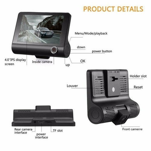 Car DVR 3 Cameras Lens 4.0 Inch Dash Camera Dual Lens With Rearview - DriveNova