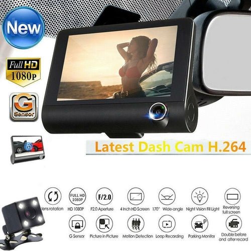 Car DVR 3 Cameras Lens 4.0 Inch Dash Camera Dual Lens With Rearview - DriveNova