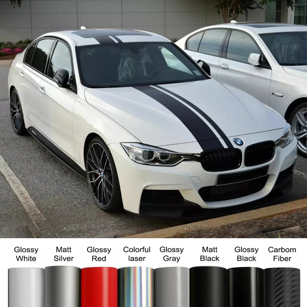Car Hood Bonnet Roof Trunk Kit Long Racing Stripe Stickers For BMW 3 Series M3 E90 F30 G20 Vinyl Decals Auto Tuning Accessories - DriveNova