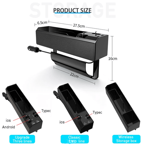 Car Seat Side Organizer with Charger Cable Car Seat Gap Storage Box - DriveNova