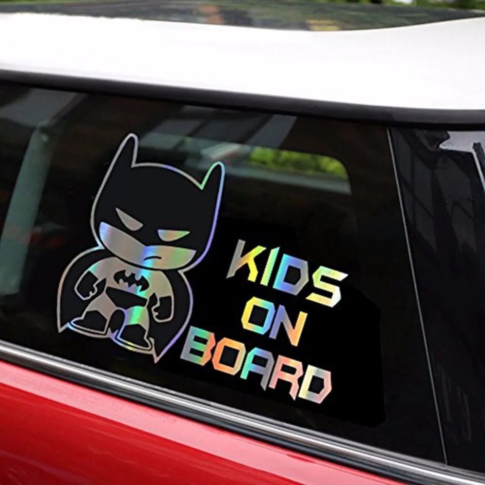 Car Sticker Kids Baby on Board 19*13.9Cm Funny Car Decal Reflective Laser 3D Car Stickers Vinyl Car Styling Black Silver - DriveNova