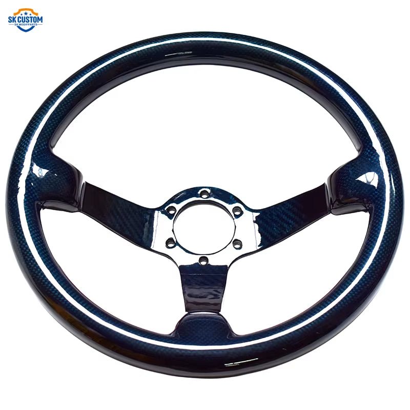 Custom Universal Racing Car Steering Wheel in Blue Carbon Fiber - DriveNova