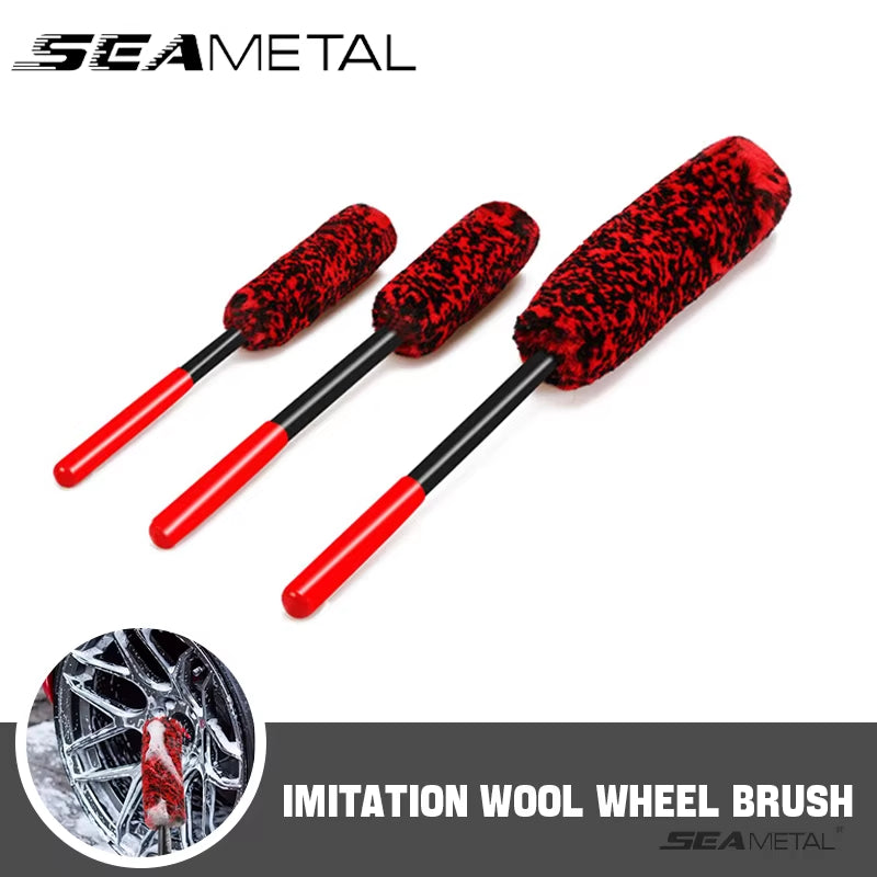 Professional Car Wheel Detailing Brush Set - Plush Wool Cleaning Brushes with Long Bendable Handles for Effective Tire and Rim Care