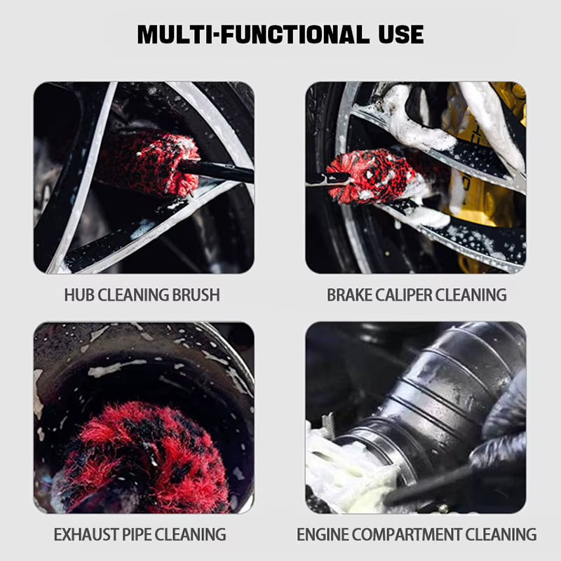 Professional Car Wheel Detailing Brush Set - Plush Wool Cleaning Brushes with Long Bendable Handles for Effective Tire and Rim Care