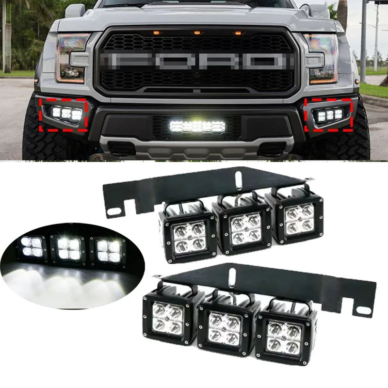 6Pcs Front Bumper for Ford F150 SVT Raptor Truck 2017 2018 2019 2020 18W LED Fog Lights with Mounting Brackets Set - DriveNova