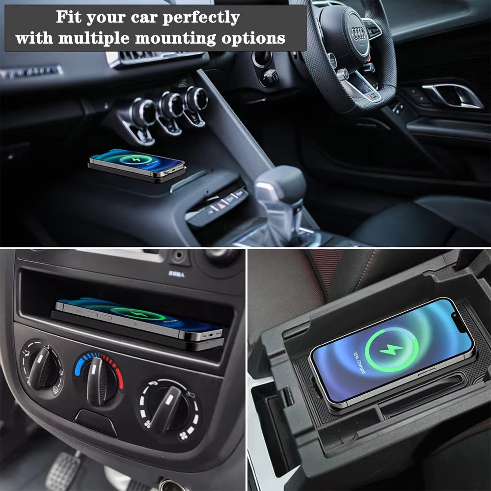 Car Wireless Charger with Silicone Non-Slip Pad for iPhone 15/14/13/12, Samsung S24/S23, and Xiaomi - Fast Induction Charging Solution