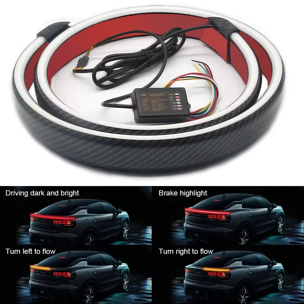 Dynamic White and Yellow Carbon Fiber LED Spoiler Light Kit for Car Trunk and Roof Lip - Available in 110/120/130 cm - DriveNova