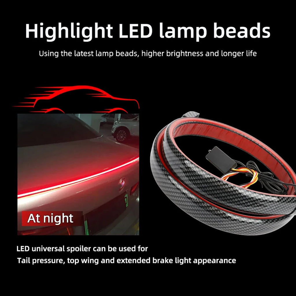 Dynamic White and Yellow Carbon Fiber LED Spoiler Light Kit for Car Trunk and Roof Lip - Available in 110/120/130 cm - DriveNova