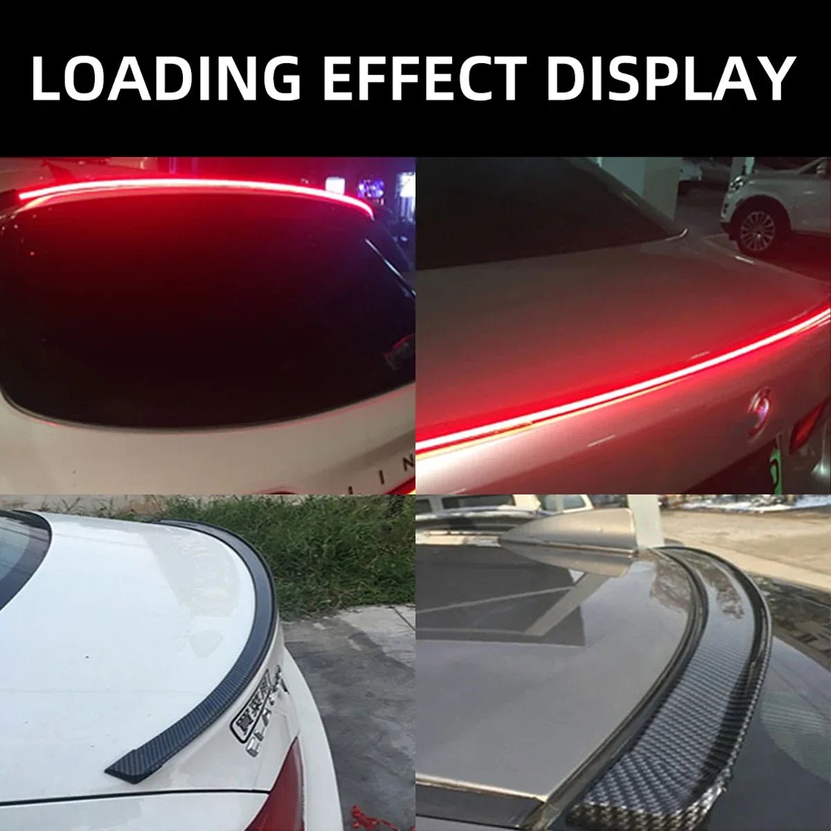 Dynamic White and Yellow Carbon Fiber LED Spoiler Light Kit for Car Trunk and Roof Lip - Available in 110/120/130 cm - DriveNova
