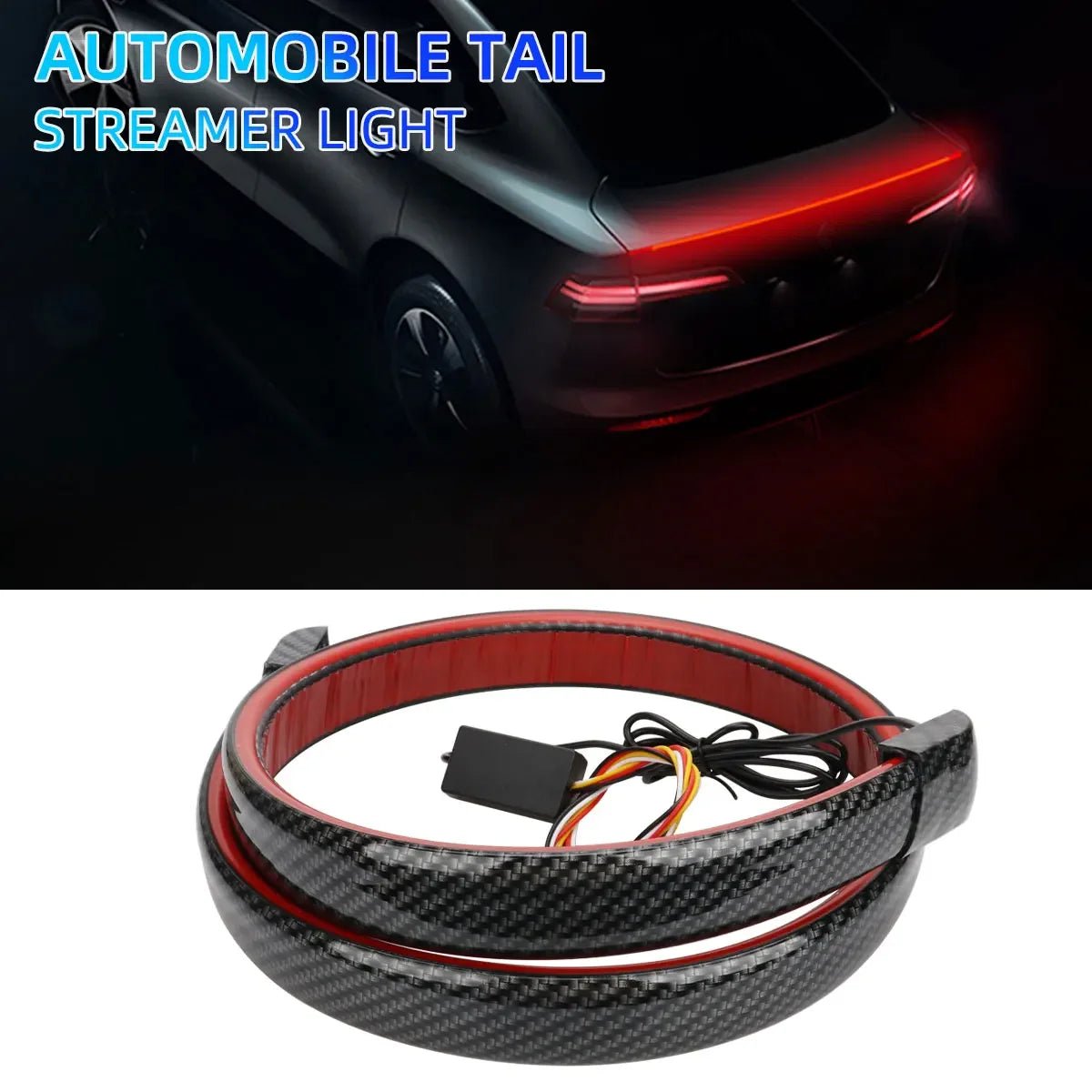 Dynamic White and Yellow Carbon Fiber LED Spoiler Light Kit for Car Trunk and Roof Lip - Available in 110/120/130 cm - DriveNova