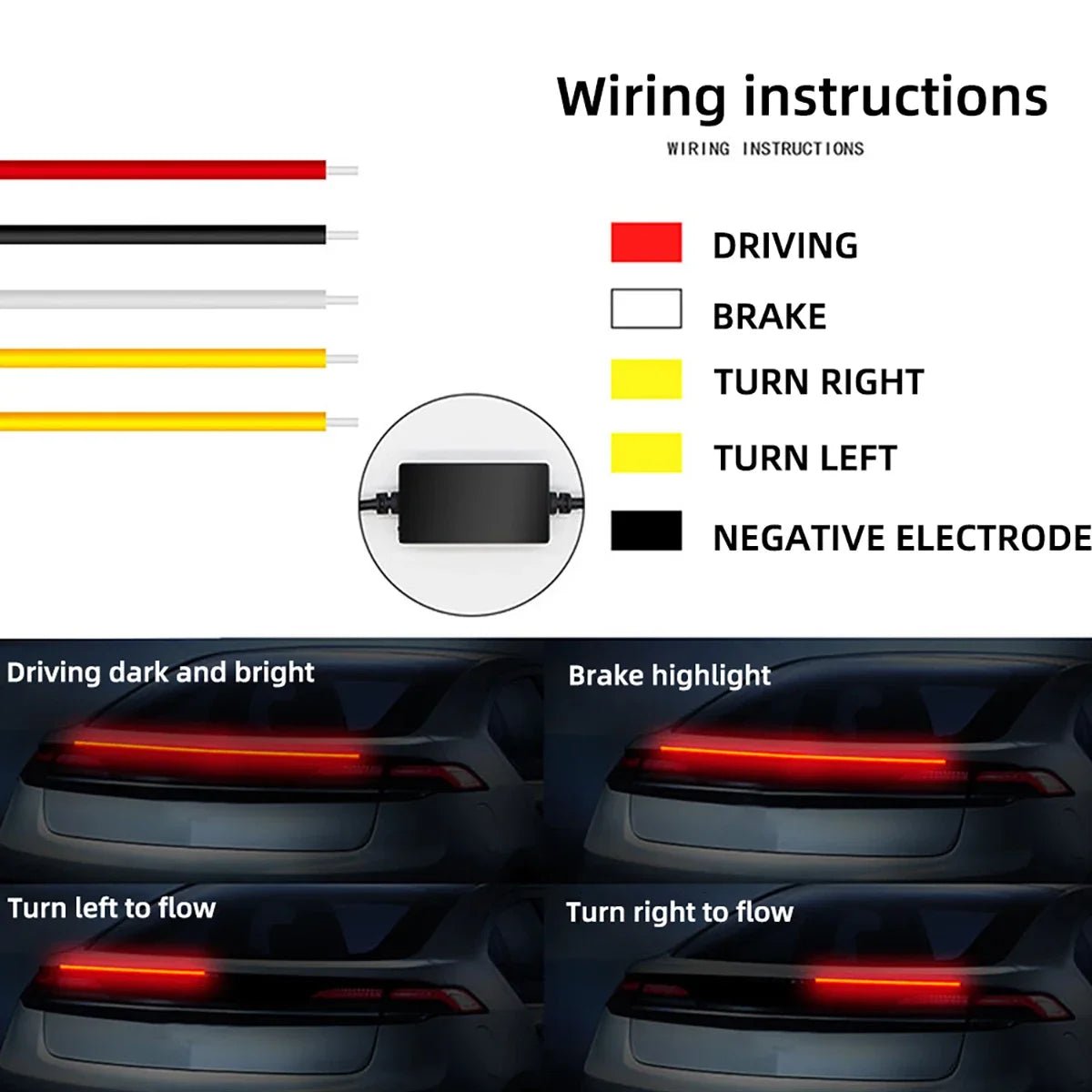Dynamic White and Yellow Carbon Fiber LED Spoiler Light Kit for Car Trunk and Roof Lip - Available in 110/120/130 cm - DriveNova