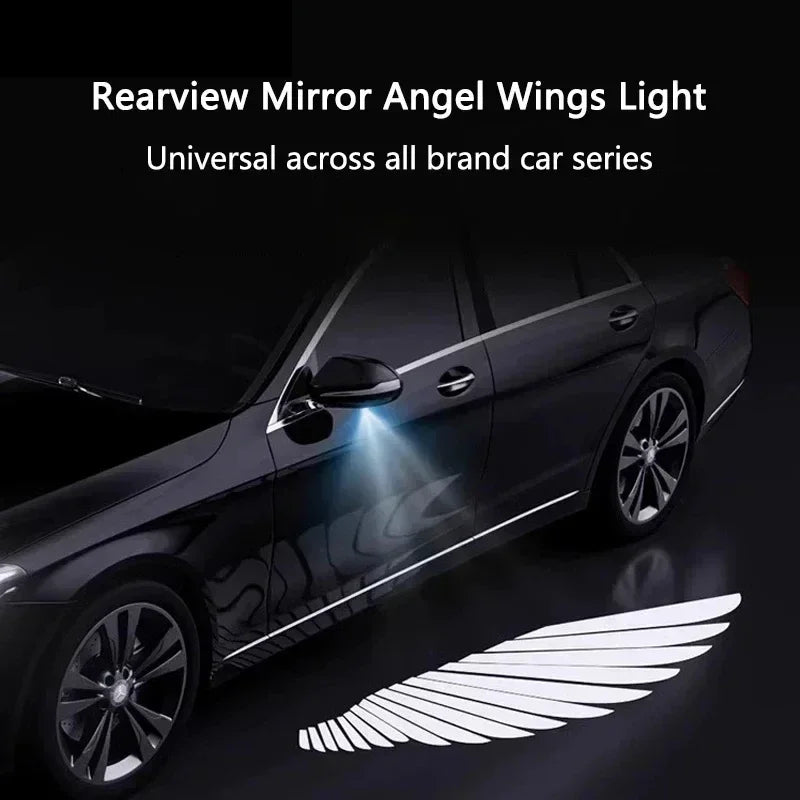 1Pair Car Angel Wings Welcome Light Dynamic Rearview Mirror Carpet Light Led Ambient Light Decorative Atmosphere 12V Universal - DriveNova