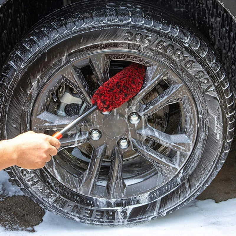 Professional Car Wheel Detailing Brush Set - Plush Wool Cleaning Brushes with Long Bendable Handles for Effective Tire and Rim Care