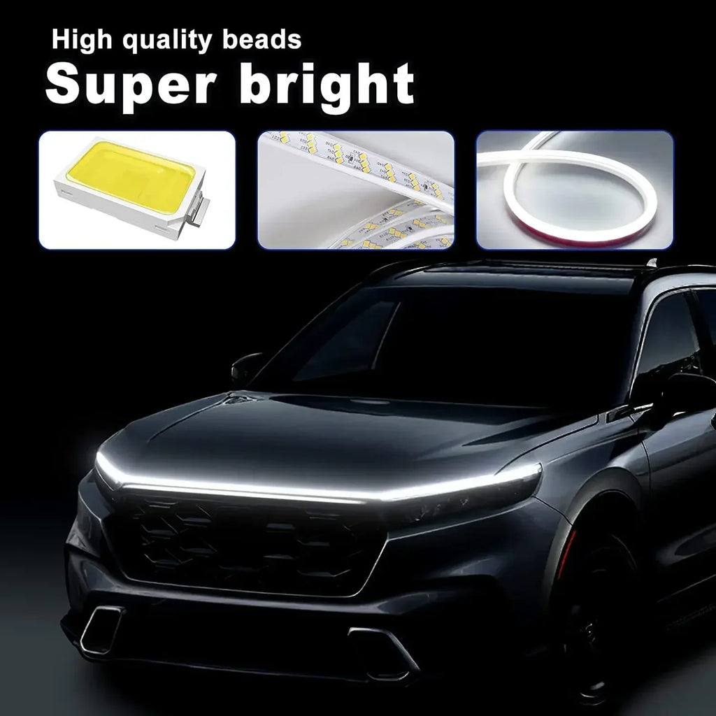 LED Car Daytime Running Light Strip Start Scan Yellow Turn Signal Indicator Headlight Car Hood Decorative Light Universal 12V - DriveNova