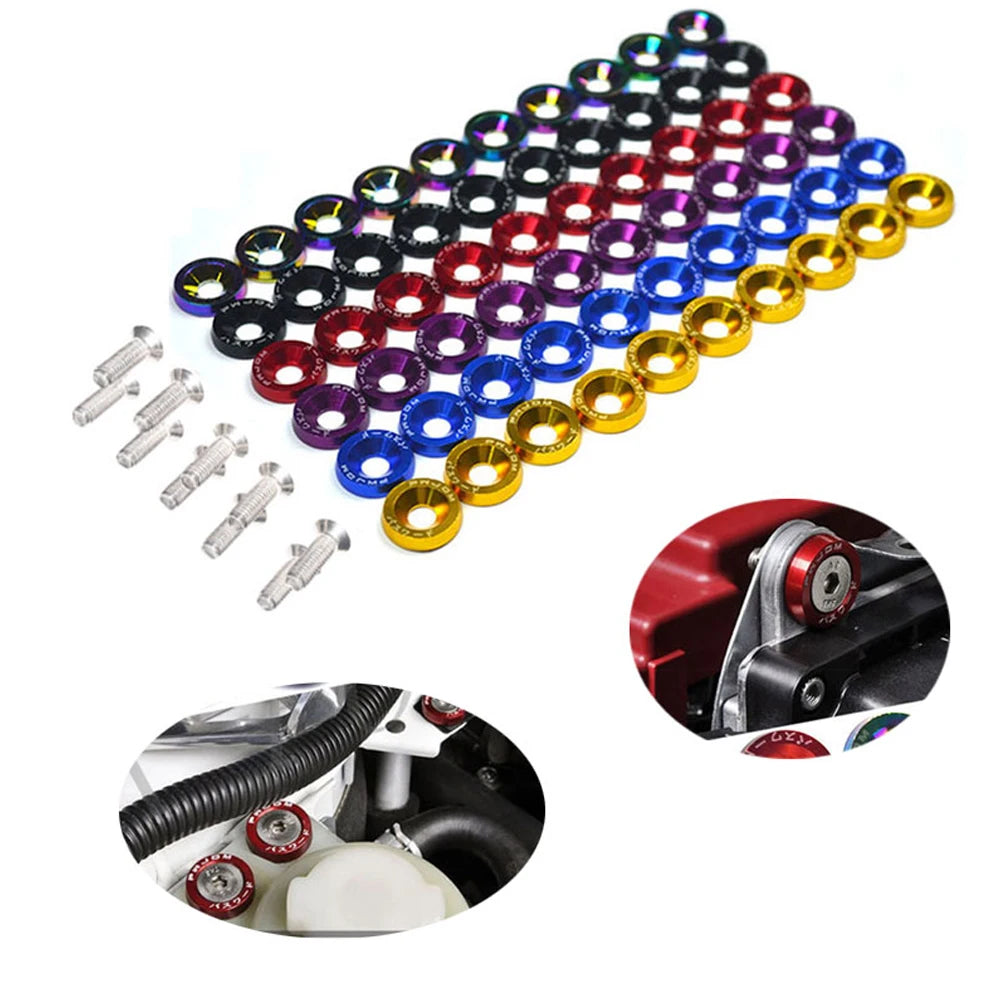 1Set Billet Aluminum Fender Bumper Washer Bolt Engine Bay Screw Dress up Kit JDM M6X20Mm Bolts - DriveNova