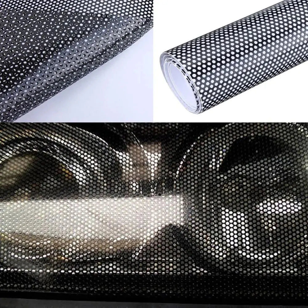 30*106CM Black Universal Wrap Hollow Automobile Lamp Film Car Wrap Honeycomb Sticker Tint Perforated Film Exterior Accessories - DriveNova