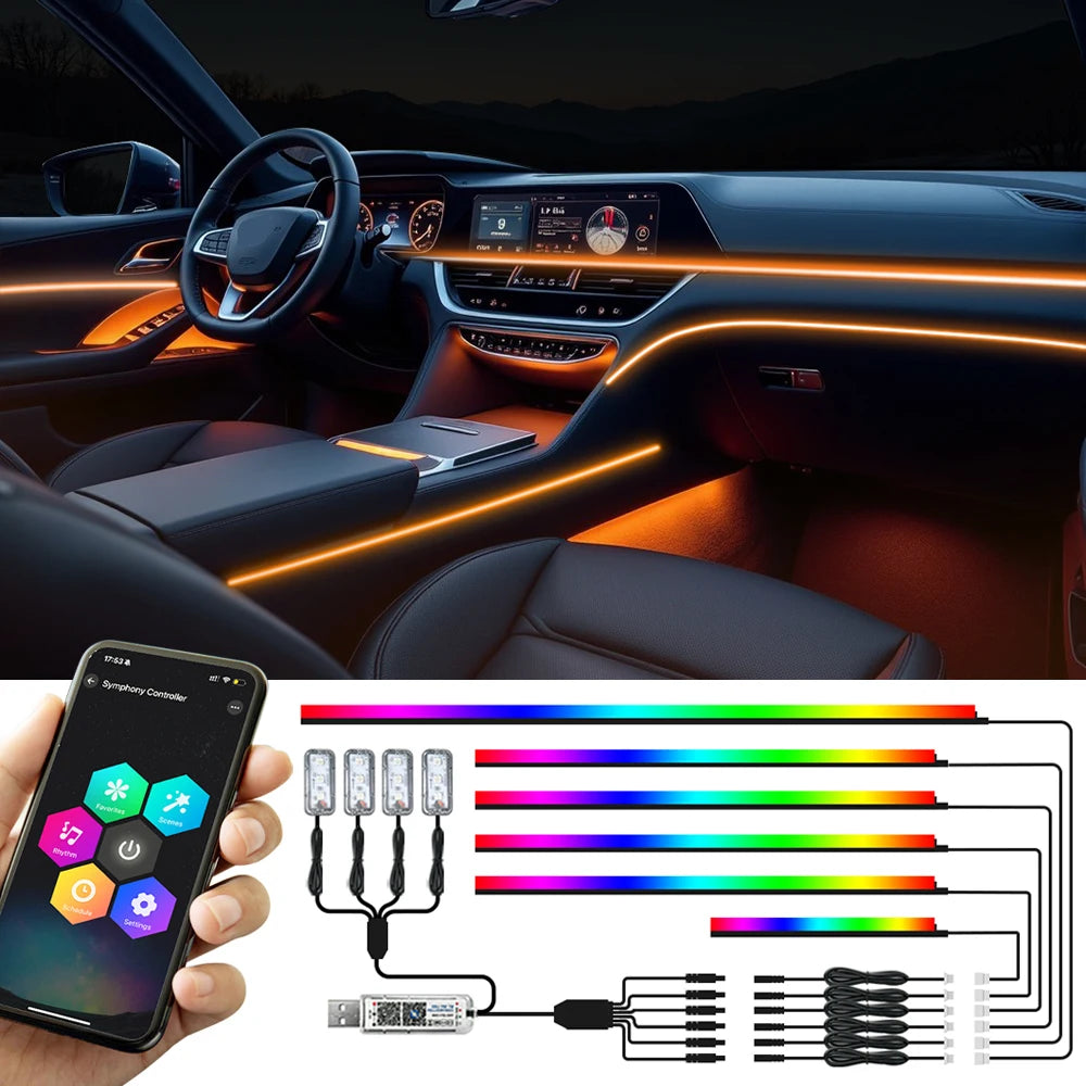 Symphony Car Ambient Light: Intelligent RGB LED Interior Lighting System for Vehicles - DriveNova