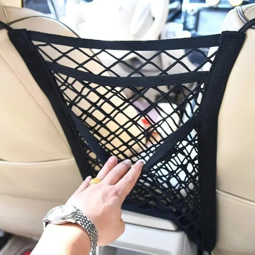 Car Interior Storage Net Bag - Seat Divider for Child Safety and Pet Barrier, Elastic Expandable Mesh Accessory